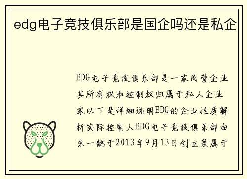 edg电子竞技俱乐部是国企吗还是私企